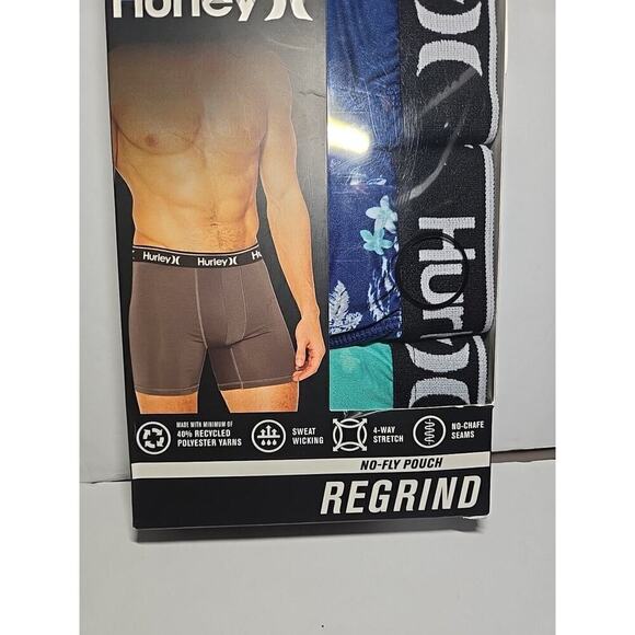 Hurley 3-Pack Men's Regrind Boxer Briefs L 36-28" Green/Blue Tropical/Black - Picture 4 of 7